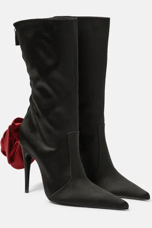MAGDA BUTRYM Floral-appliquÃ© satin sock boots
