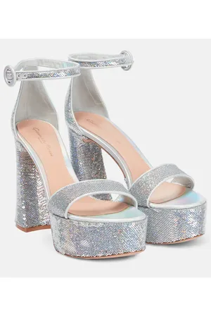 Silver Iridescent Faux Croc Block Heel Chunky Platform Sandals | New Look