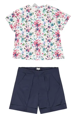 Il gufo Floral cotton top and shorts set