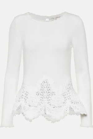 Oscar de la Renta Lace-trimmed cotton sweater