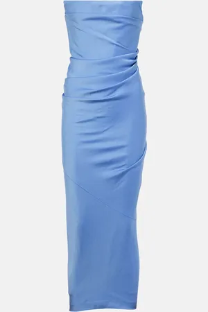 ALEX PERRY Draped strapless crepe midi dress