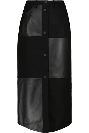 DAVID KOMA Denim and leather midi skirt