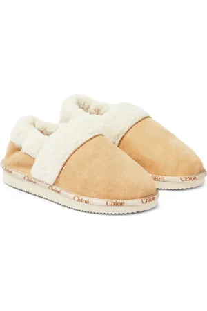 Chloé ChloÃ© Kids Faux shearling-trimmed suede slippers