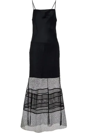 Helmut Lang Mesh-trimmed satin slip dress