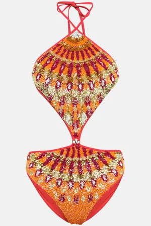 VALENTINO Sequined cutout swimsuit