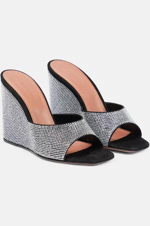 Amina Muaddi Lupita embellished suede wedge mules