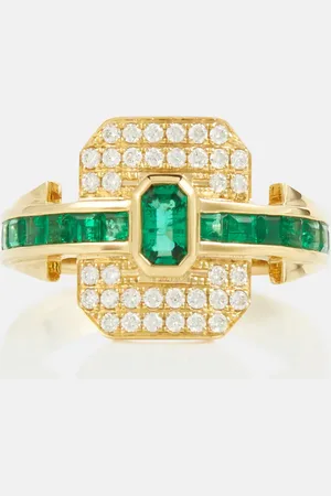 Rainbow K Shield 18kt gold ring with diamonds and emeralds