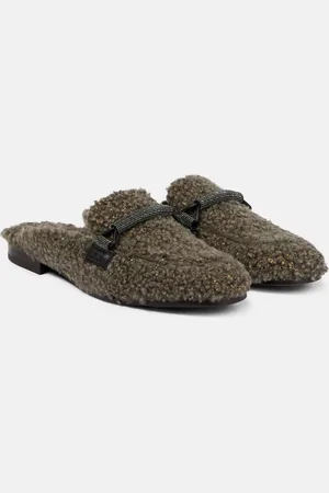 Brunello Cucinelli Embellished shearling slippers