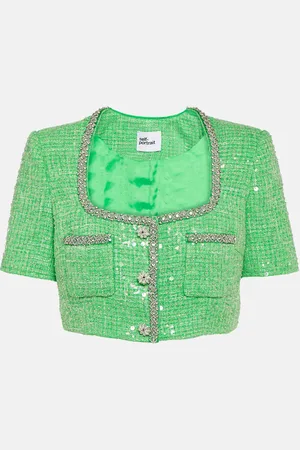 Self-Portrait Sequined embellished bouclÃ© crop top