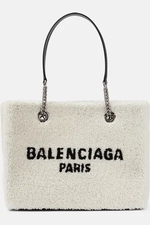 Balenciaga Leather-trimmed shearling tote bag