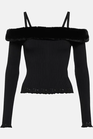 BLUMARINE Faux fur-trimmed off-shoulder top