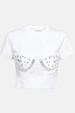 AREA Crystal-embellished jersey T-shirt