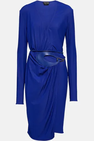 Tom Ford Leather-trimmed wrap dress