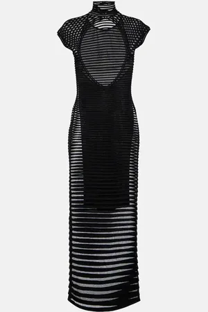Alaïa AlaÃ¯a Striped crÃªpe-paneled gown