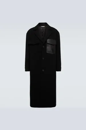 VALENTINO Leather-trimmed wool overcoat
