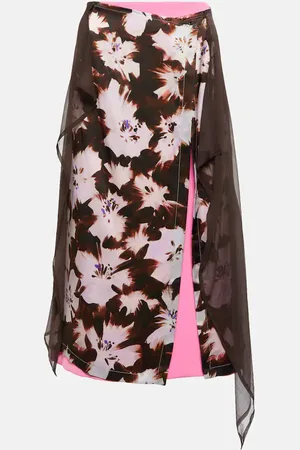 DRIES VAN NOTEN Floral silk-blend midi skirt