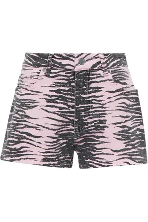 Ganni Printed high-rise denim shorts