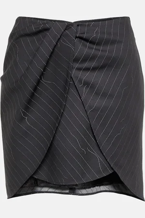 OFF-WHITE Pinstripe asymmetric wool blend miniskirt