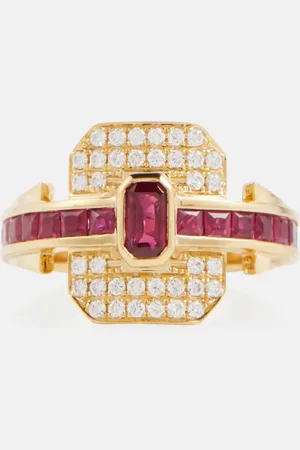 Rainbow K Shield 18kt ring with diamonds and rubies