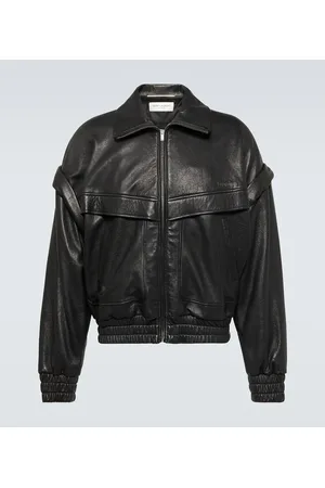 Saint Laurent Distressed leather bomber jacket