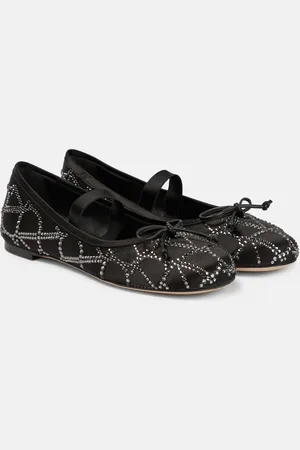 VALENTINO GARAVANI Toile Iconographe crystal-embellished satin ballet flats