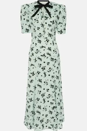 Alessandra Rich Floral puff-sleeve silk maxi dress