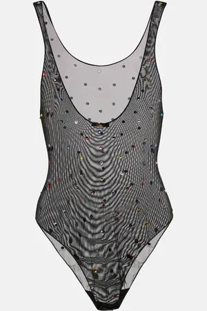 Oseree OsÃ©ree Embellished tulle bodysuit
