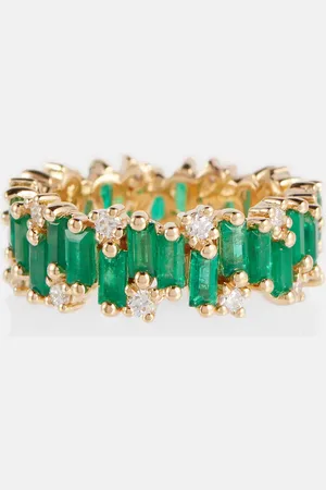 Suzanne Kalan 18kt gold ring with emeralds