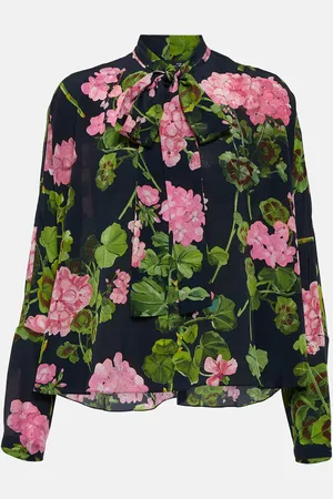 Oscar de la Renta Floral tie-neck silk blouse