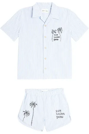 MORLEY Udo embroidered striped cotton shirt and shorts set