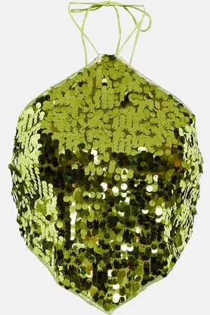 Oseree OsÃ©ree Sequined halterneck crop top