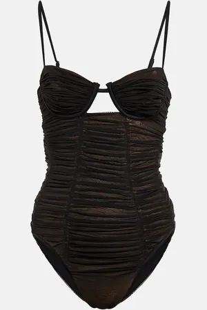 Self-Portrait Mesh ruched swimsuit
