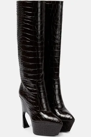 Victoria Beckham Croc-effect leather platform knee-high boots