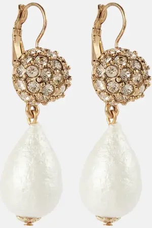 Oscar de la Renta Silk pearl drop earrings with crystals