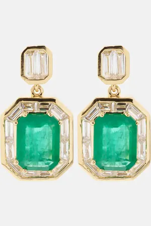 Shay Halo 18kt gold drop earrings with emeralds and diamonds