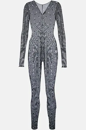 Oseree OsÃ©ree Gem embellished mesh jumpsuit