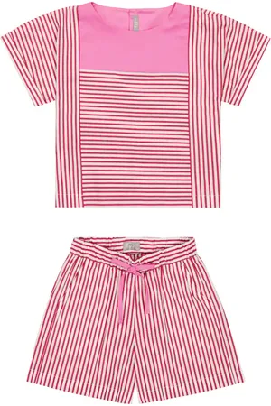 Il gufo Striped poplin blouse and shorts set