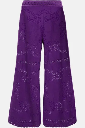 VALENTINO Embroidered wide-leg cotton-blend pants