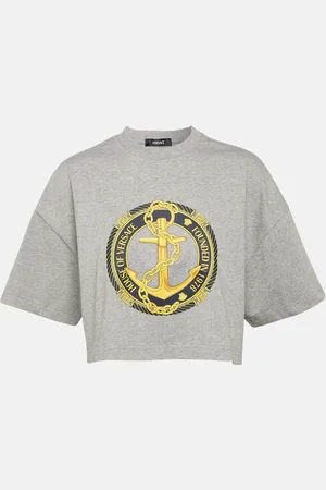 VERSACE Printed cotton jersey crop top
