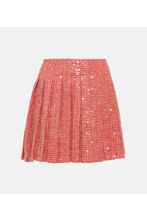 Self-Portrait Pleated sequined bouclÃ© miniskirt