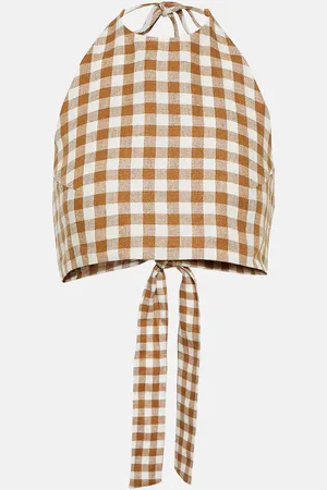 ASCENO Marseille checked halterneck crop top