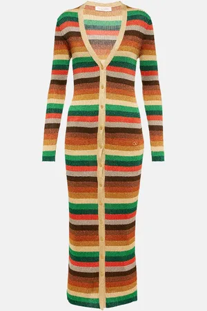 VALENTINO LurexÂ® striped V-neck midi dress