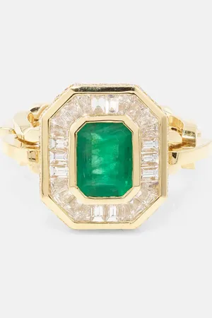 Shay Halo Mini 18kt gold ring with emerald and diamonds