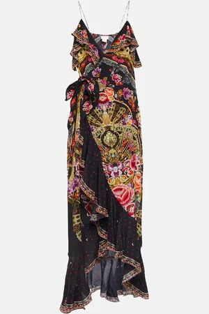 Camilla Embellished silk wrap midi dress
