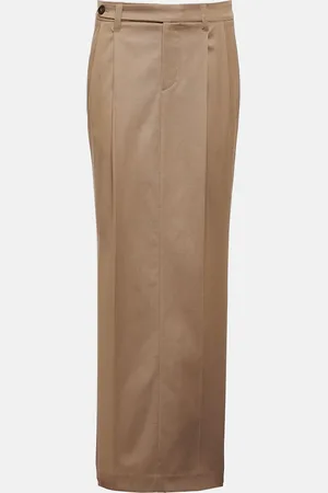 Brunello Cucinelli Pleated low-rise cotton-blend maxi skirt