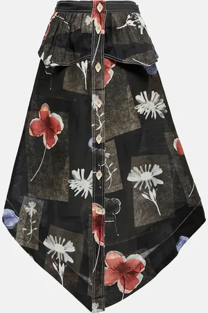 Ganni Floral silk and linen midi skirt