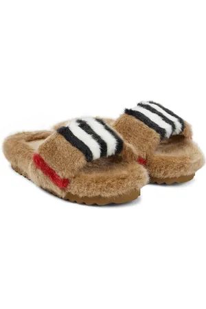 Burberry Icon Stripe faux fur slides