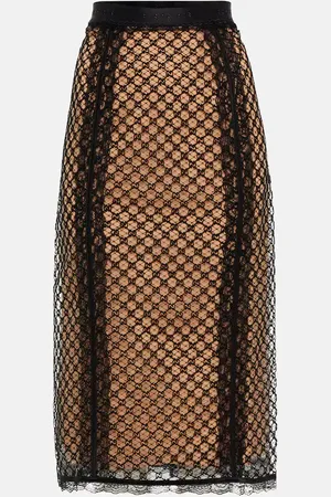 Gucci GG mesh lace-trimmed pencil skirt