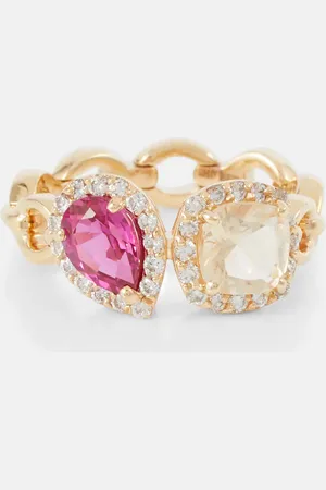 Nadine Aysoy Catena Double 18kt gold ring with sapphire, rubellite and diamonds