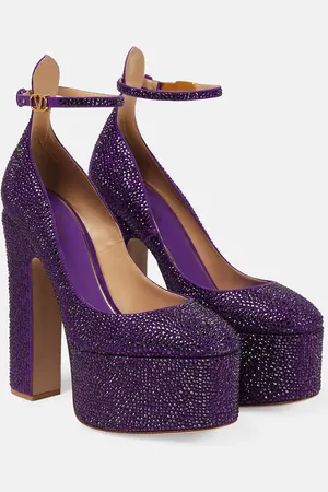 VALENTINO GARAVANI Tan-Go embellished leather platform pumps